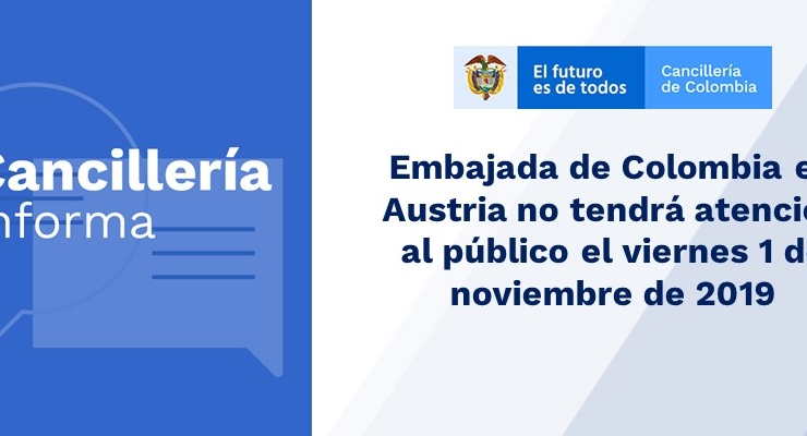 Embajada de Colombia en Austria no tendrá atención al público el viernes 1 de noviembre